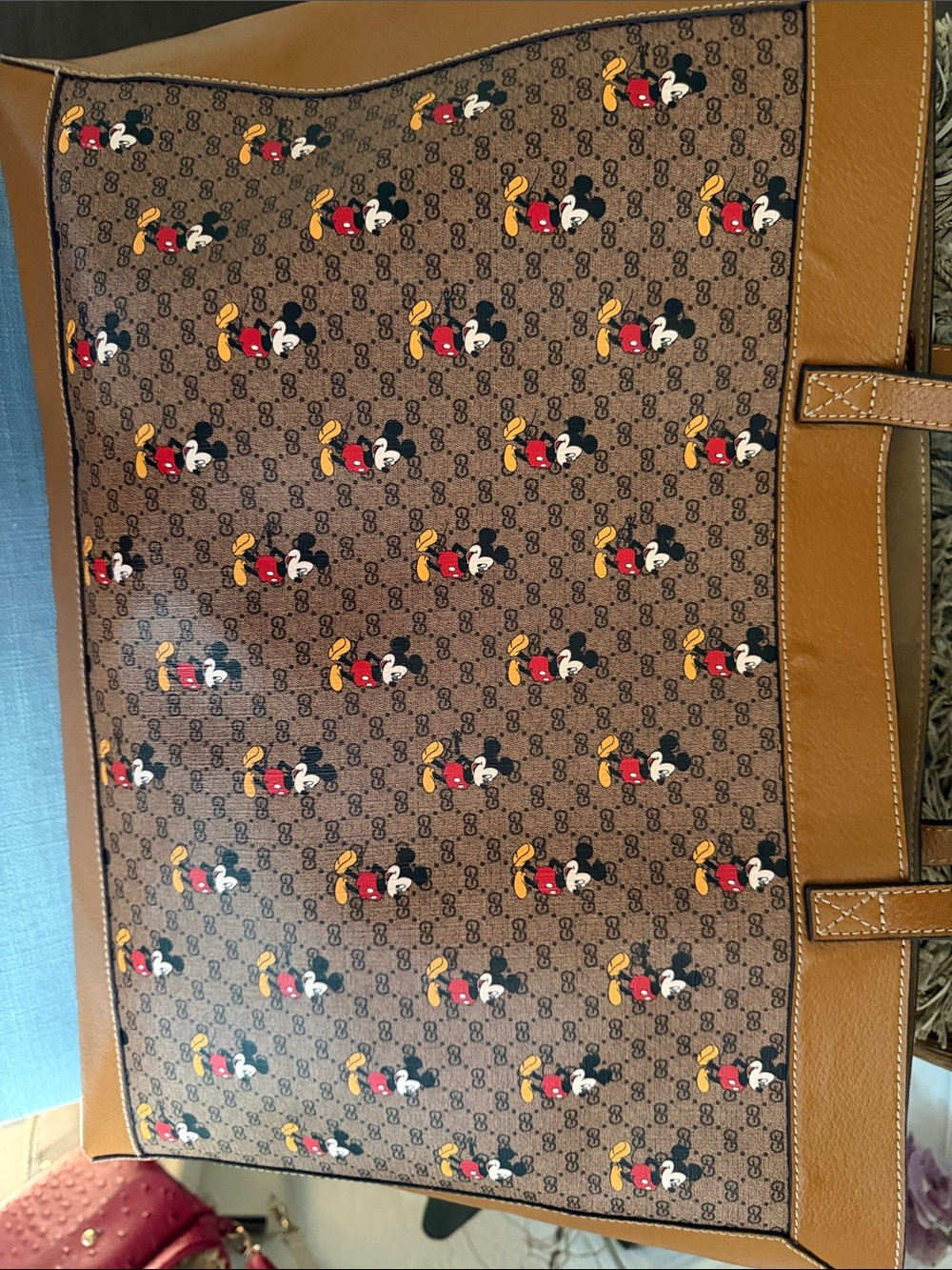 Gucci X Disney Brown and Tan Mickey Mouse Tote with Wrist Pouch - Picture 7 of 16